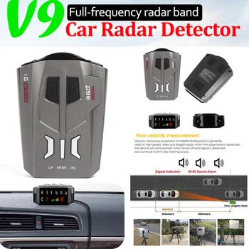 V9 Carro Caminhoneiro Velocidade de 360 Graus Veículo Detector de Radar de Alerta de Voz de Aviso de 16 de Banda Auto Display LED inglês / Versão em russo