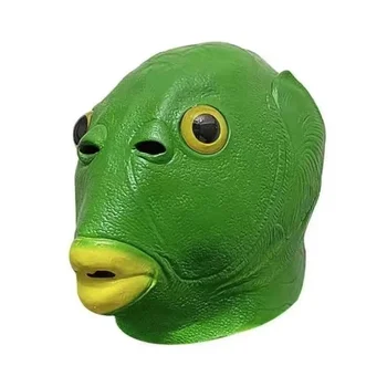 Verde Fishman Máscara De Monstro Tampa Da Cabeça Do Desenho Animado Halloween Horror Cosplay Bonito Engraçado Látex Peixe Estranho Tampa Da Cabeça De Cosplay