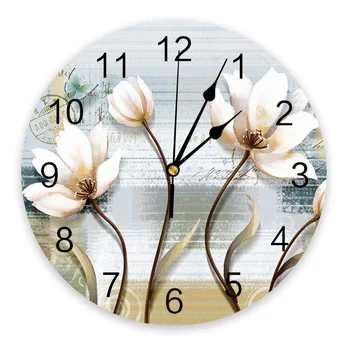 Vintage Tulip Flor Borboleta Relógio de Parede Silenciosa Digital Relógios para Casa Quarto Sala Cozinha Decoração